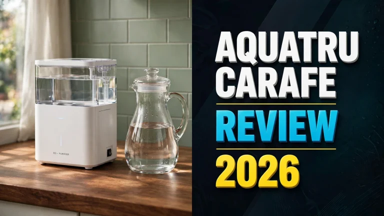 AquaTru Carafe Review 2026 — countertop reverse-osmosis unit with glass carafe on a kitchen counter