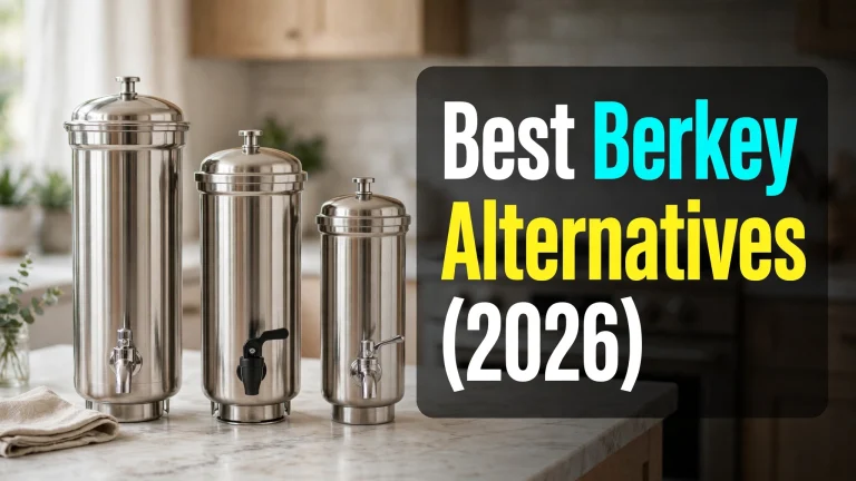 Three stainless gravity filter urns of different heights in a row