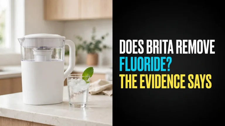 Does Brita remove fluoride — a white filter pitcher and a glass of iced water with mint on a kitchen counter