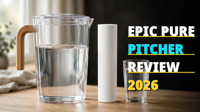 Epic Pure pitcher review 2026 — pitcher with bamboo handle and filter cartridge with headline